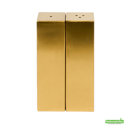 Wholesale Restaurantware 2 Oz Gold Stainless Steel Rectangular Salt and Pepper Shaker Set - 1" X 1" X 3 1/4" - 1 Count Box- Bulk
