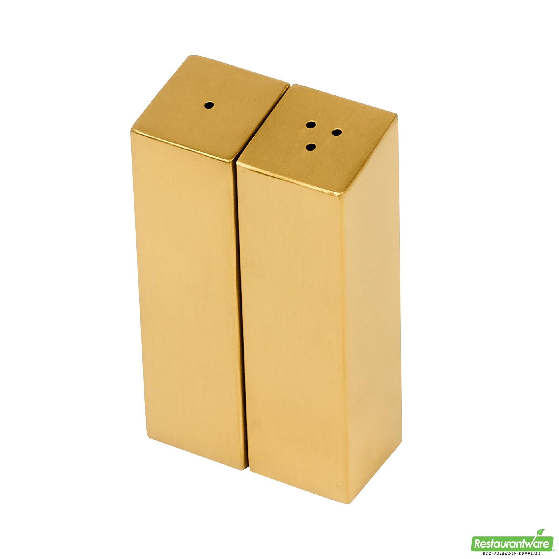 Wholesale Restaurantware 2 Oz Gold Stainless Steel Rectangular Salt and Pepper Shaker Set - 1" X 1" X 3 1/4" - 1 Count Box- Bulk