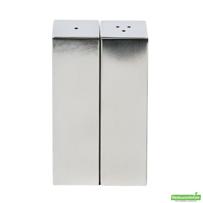 Wholesale Restaurantware 2 Oz Sliver Stainless Steel Rectangular Salt and Pepper Shaker Set - 1" X 1" X 3 1/4" - 1 Count Box- Bulk