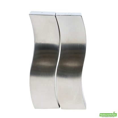 Wholesale Restaurantware 2 Oz Sliver Stainless Steel Wavy Salt and Pepper Shaker Set - 1" X 1" X 3 3/4" - 1 Count Box- Bulk
