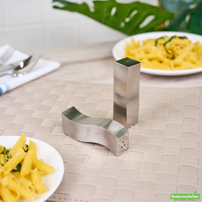 Wholesale Restaurantware 2 Oz Sliver Stainless Steel Wavy Salt and Pepper Shaker Set - 1" X 1" X 3 3/4" - 1 Count Box- Bulk
