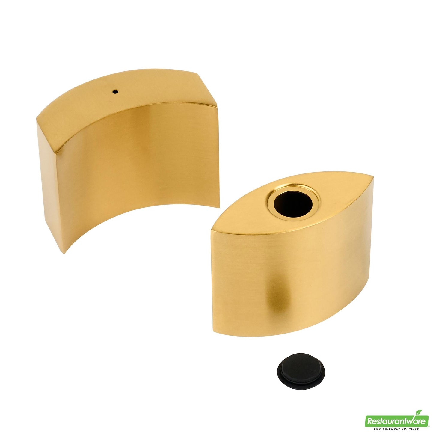 Wholesale Restaurantware 4 Oz Gold Stainless Steel Embracing Salt and Pepper Shaker Set - 2.3 oz/2.1 Oz - 2 1/2" X 2" X 1 3/4" - 1 Count Box- Bulk