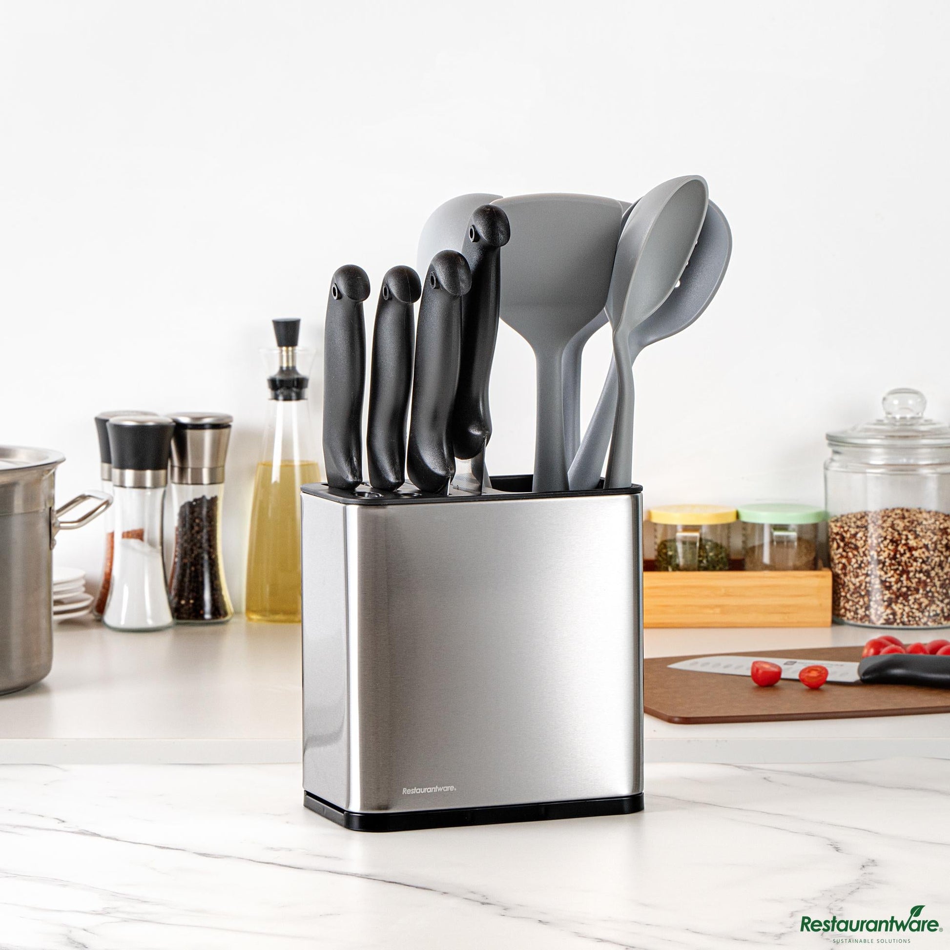Wholesale Restaurantware Stainless Steel Knife and Utensil Holder - with Drip Tray - 7.7" X 4.6" X 7.9"- Bulk