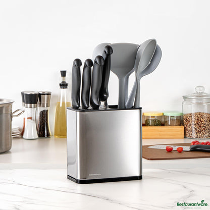 Wholesale Restaurantware Stainless Steel Knife and Utensil Holder - with Drip Tray - 7.7" X 4.6" X 7.9"- Bulk