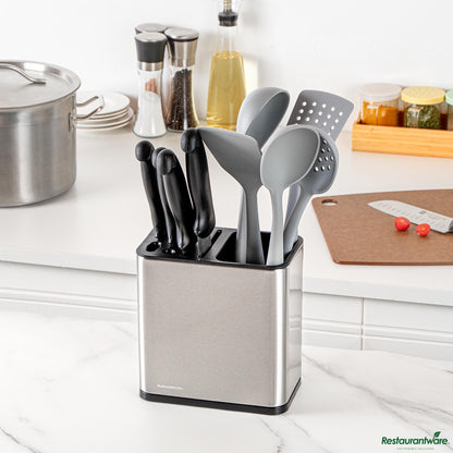 Wholesale Restaurantware Stainless Steel Knife and Utensil Holder - with Drip Tray - 7.7" X 4.6" X 7.9"- Bulk