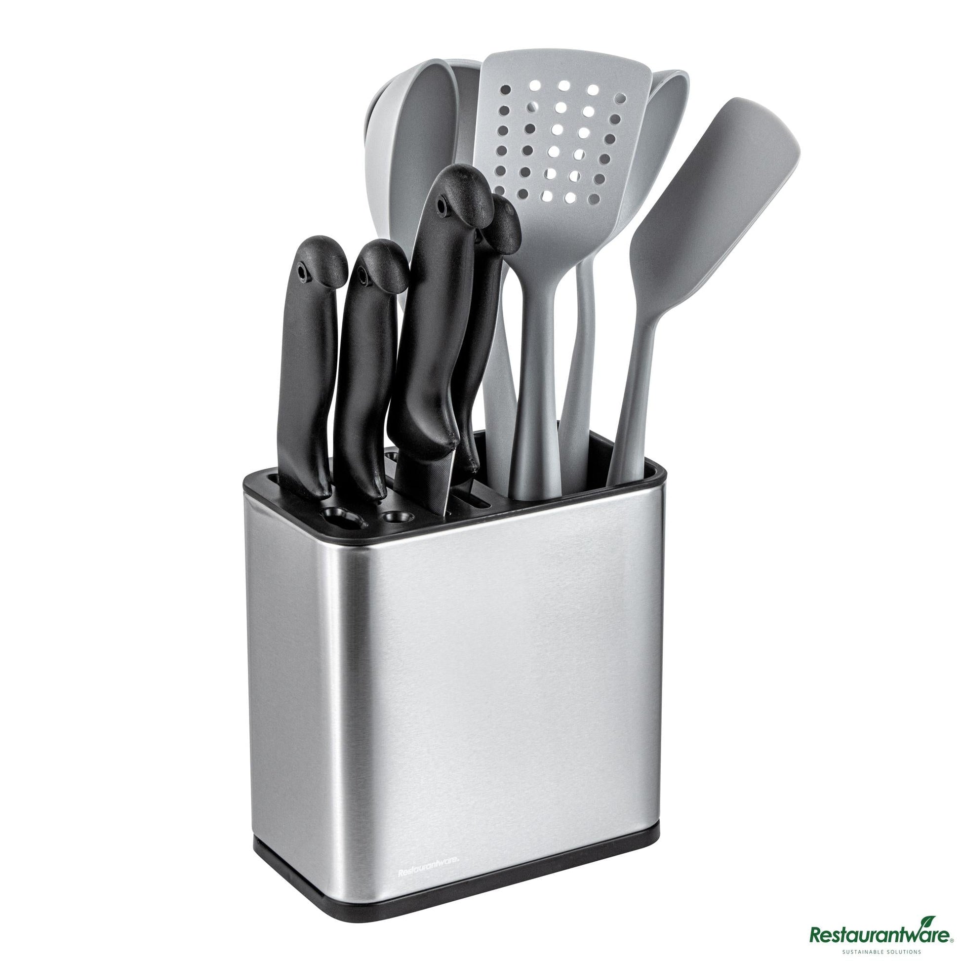 Wholesale Restaurantware Stainless Steel Knife and Utensil Holder - with Drip Tray - 7.7" X 4.6" X 7.9"- Bulk