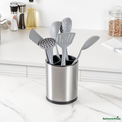 Wholesale Restaurantware Stainless Steel Utensil Holder - 3 Compartments, Rotating - 6.3" X 6.3" X 8"- Bulk