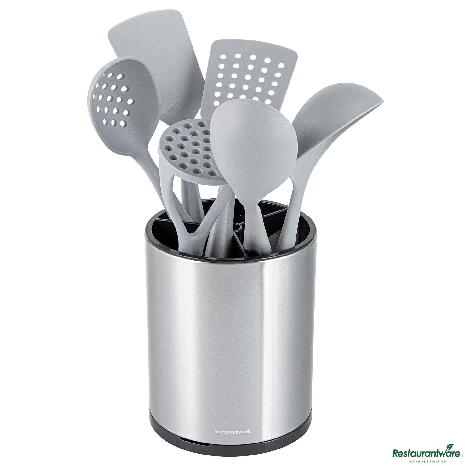 Wholesale Restaurantware Stainless Steel Utensil Holder - 3 Compartments, Rotating - 6.3" X 6.3" X 8"- Bulk