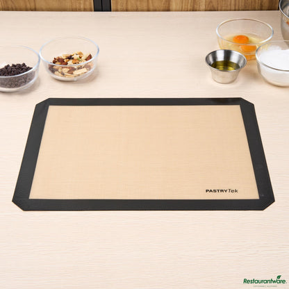 Wholesale Restaurantware Rectangle Tan and Black Silicone Half Size Baking Mat - Ultra Durable - 11.8" X 15.7" X 0.03"- Bulk