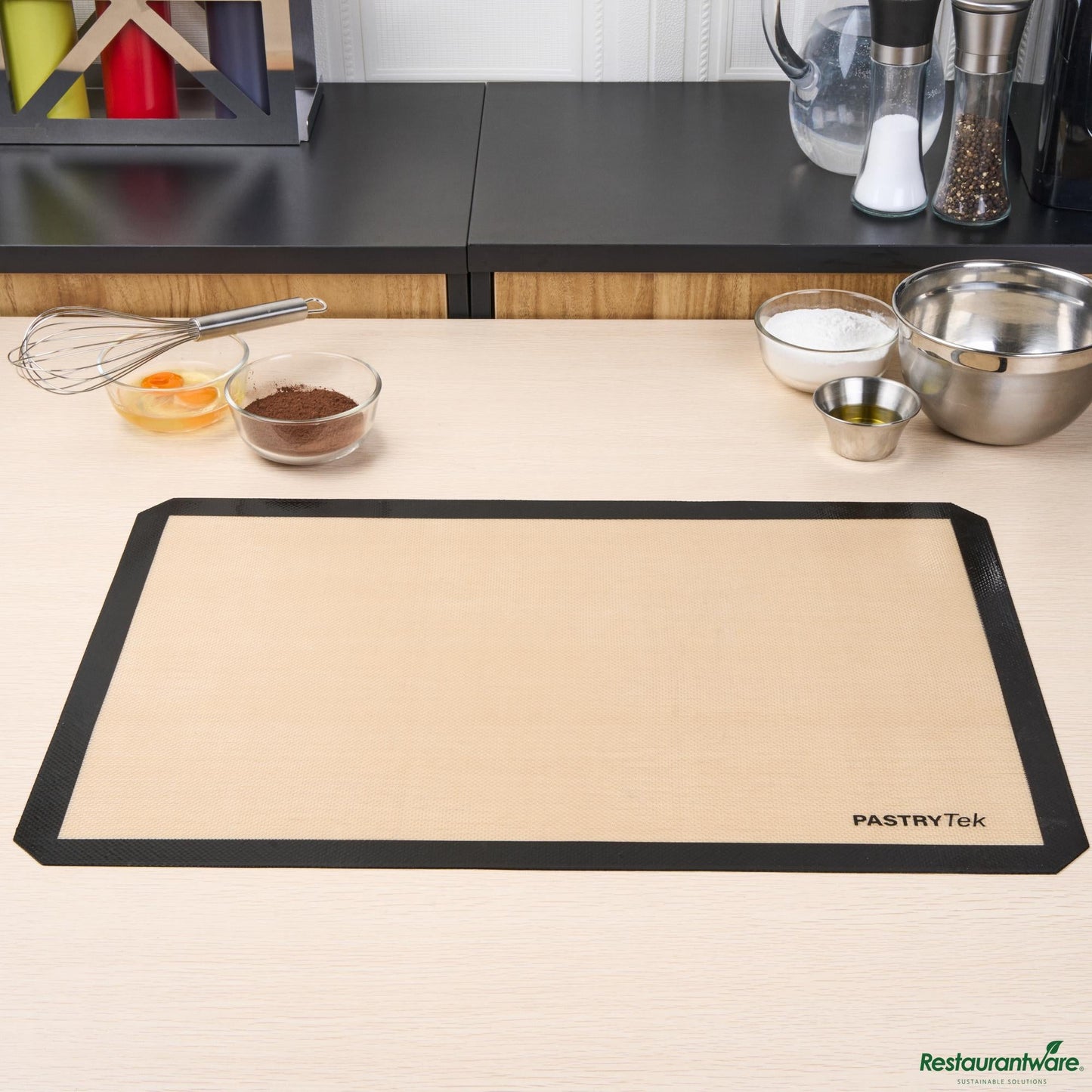 Wholesale Restaurantware Rectangle Tan and Black Silicone Full Size Baking Mat - Ultra Durable - 15.7" X 23.6" X 0.03"- Bulk