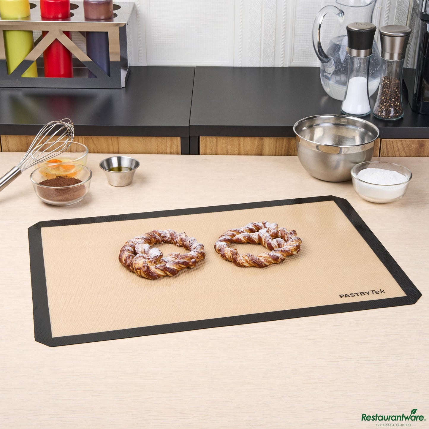 Wholesale Restaurantware Rectangle Tan and Black Silicone Full Size Baking Mat - Ultra Durable - 15.7" X 23.6" X 0.03"- Bulk