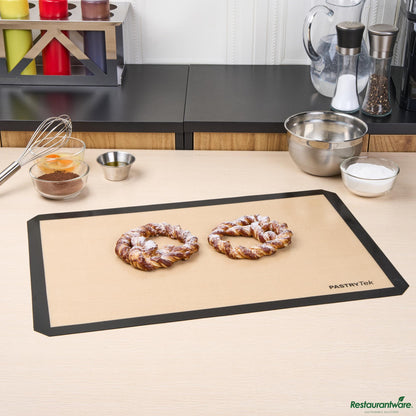 Wholesale Restaurantware Rectangle Tan and Black Silicone Full Size Baking Mat - Ultra Durable - 15.7" X 23.6" X 0.03"- Bulk