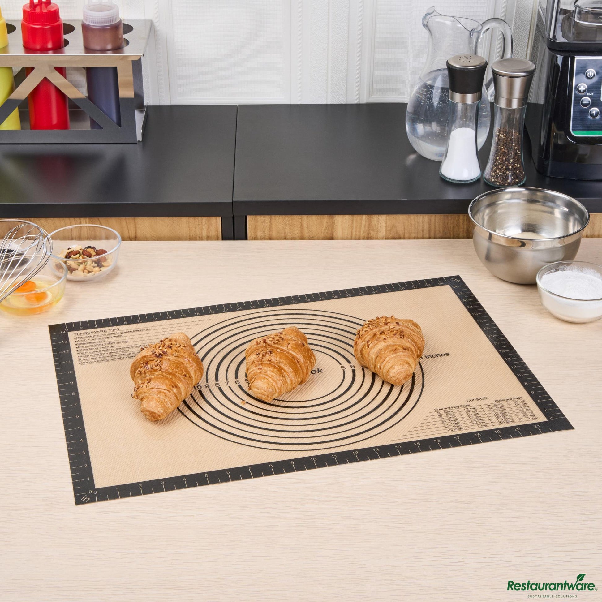 Wholesale Restaurantware Rectangle Tan and Black Silicone Full Size Baking Mat - 15.7" X 23.6" X 0.03"- Bulk