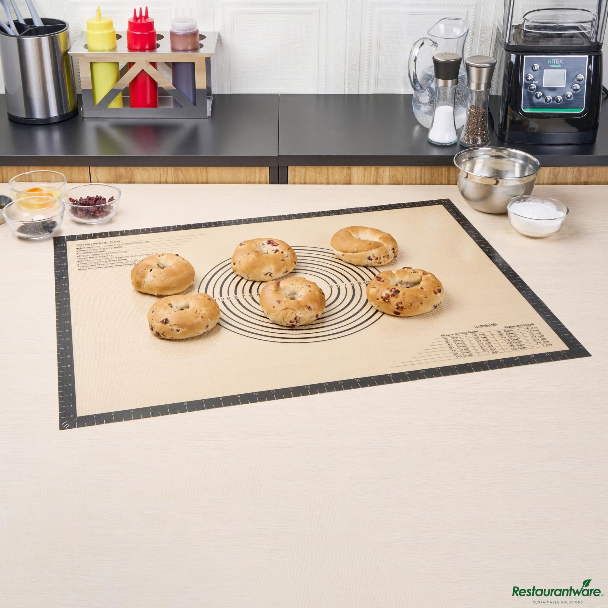 Wholesale Restaurantware Rectangle Tan and Black Silicone Extra Large Baking Mat - 23.6" X 31.5" X 0.03"- Bulk