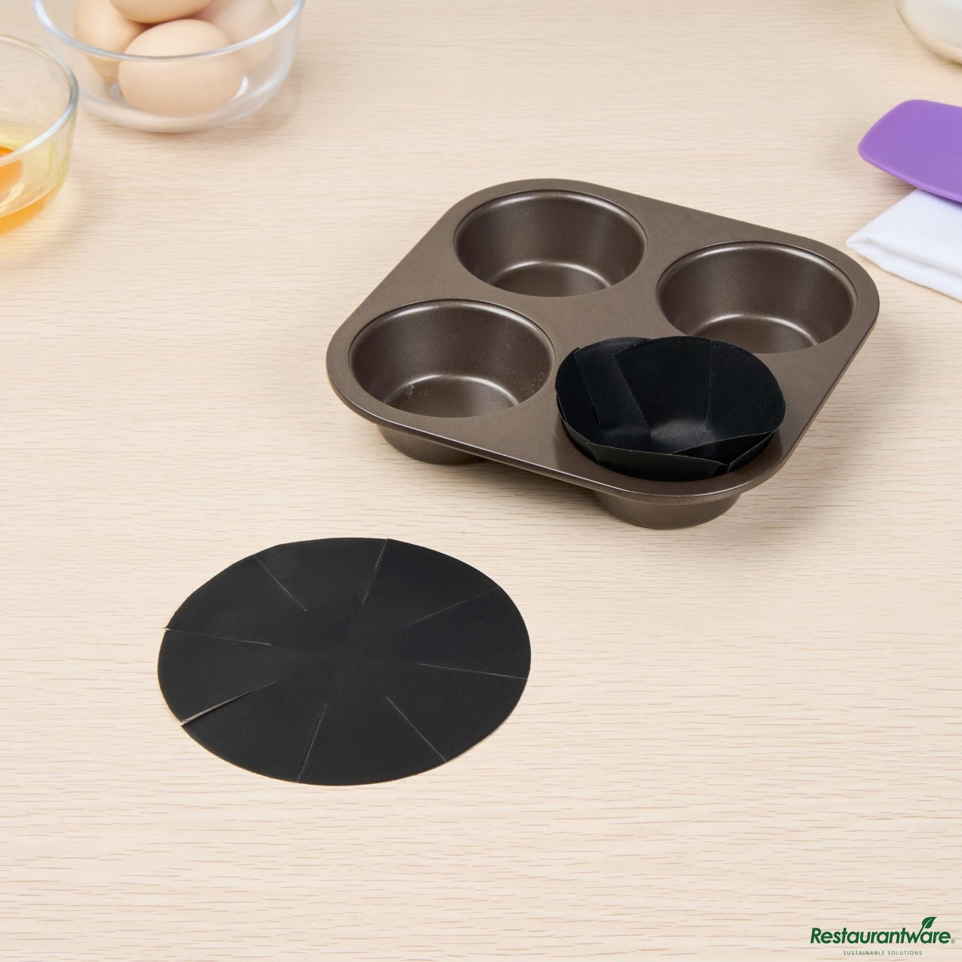 Wholesale Restaurantware Round Black Fiberglass Cupcake / Muffin Liner - Non-Stick, Foldable - 2" X 2" X 0"- Bulk