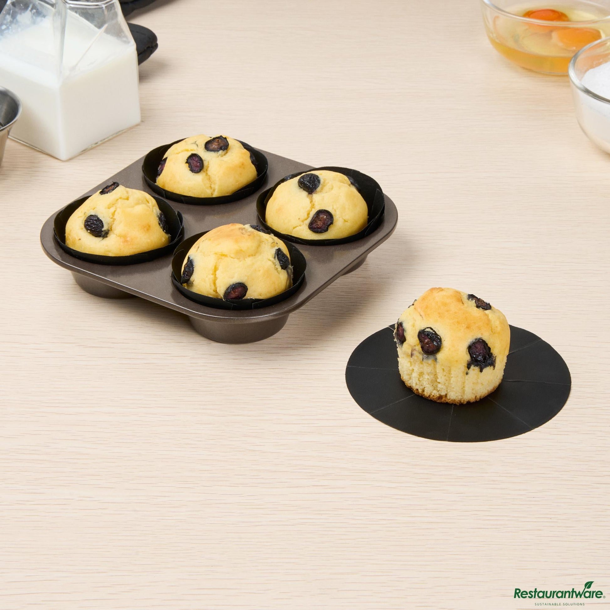 Wholesale Restaurantware Round Black Fiberglass Cupcake / Muffin Liner - Non-Stick, Foldable - 2" X 2" X 0"- Bulk