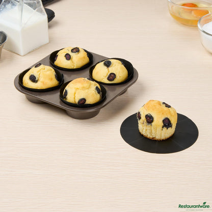 Wholesale Restaurantware Round Black Fiberglass Cupcake / Muffin Liner - Non-Stick, Foldable - 2" X 2" X 0"- Bulk