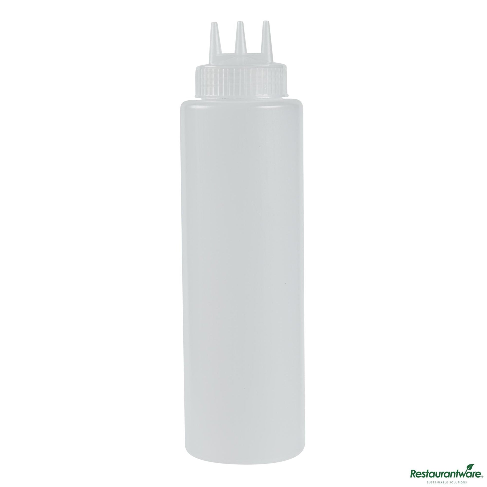 Wholesale Restaurantware 32 Oz Clear Plastic All-Purpose Squeeze Bottle - Triple Dispersion Tip - 3.1" X 3.1" X 10.8"- Bulk
