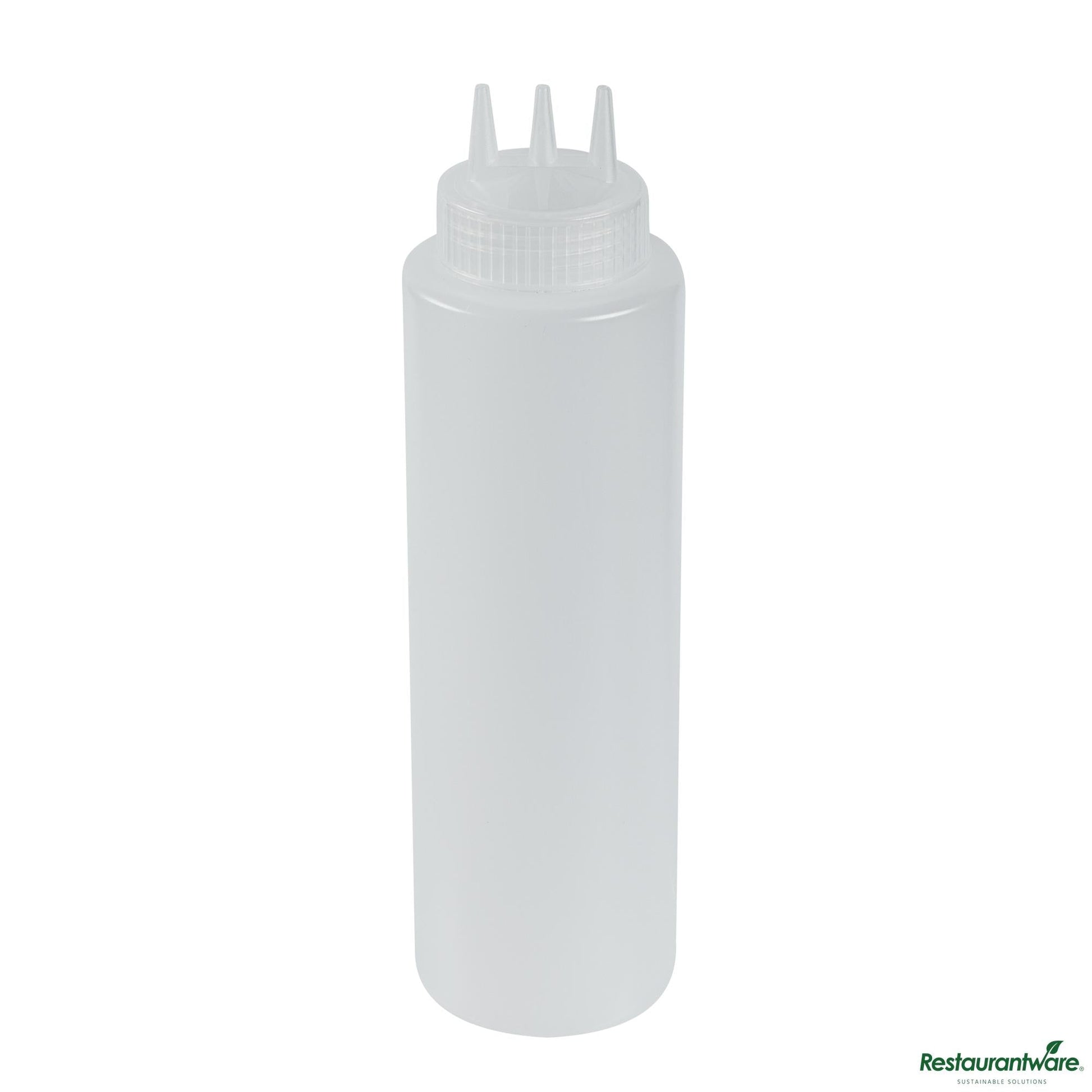 Wholesale Restaurantware 32 Oz Clear Plastic All-Purpose Squeeze Bottle - Triple Dispersion Tip - 3.1" X 3.1" X 10.8"- Bulk