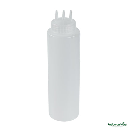 Wholesale Restaurantware 32 Oz Clear Plastic All-Purpose Squeeze Bottle - Triple Dispersion Tip - 3.1" X 3.1" X 10.8"- Bulk