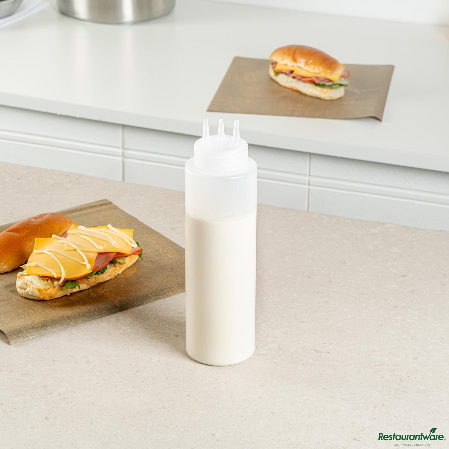 Wholesale Restaurantware 32 Oz Clear Plastic All-Purpose Squeeze Bottle - Triple Dispersion Tip - 3.1" X 3.1" X 10.8"- Bulk