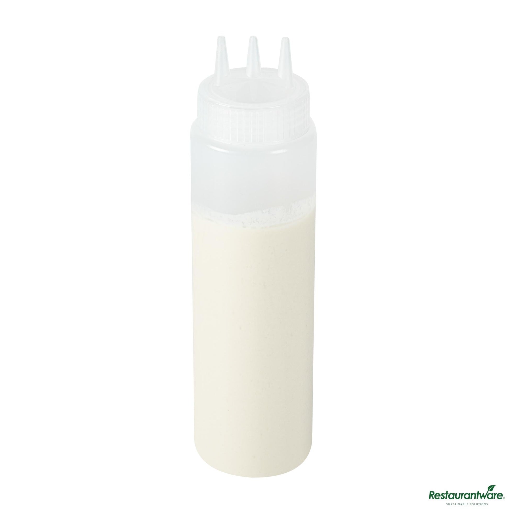 Wholesale Restaurantware 32 Oz Clear Plastic All-Purpose Squeeze Bottle - Triple Dispersion Tip - 3.1" X 3.1" X 10.8"- Bulk