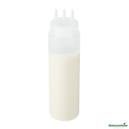 Wholesale Restaurantware 32 Oz Clear Plastic All-Purpose Squeeze Bottle - Triple Dispersion Tip - 3.1" X 3.1" X 10.8"- Bulk