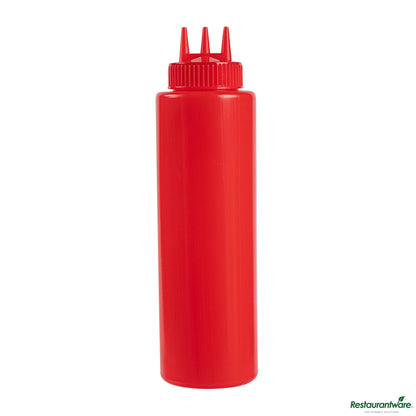 Wholesale Restaurantware 32 Oz Red Plastic Ketchup Squeeze Bottle - with Triple Dispersion Tip - 3.1" X 3.1" X 10.8"- Bulk