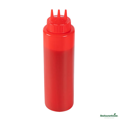 Wholesale Restaurantware 32 Oz Red Plastic Ketchup Squeeze Bottle - with Triple Dispersion Tip - 3.1" X 3.1" X 10.8"- Bulk