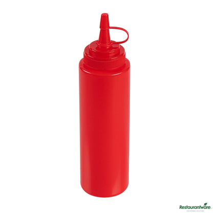 Wholesale Restaurantware 8 Oz Red Plastic Squeeze Bottle - with Cap, Wide Mouth - 2" X 2" X 7.3"- Bulk