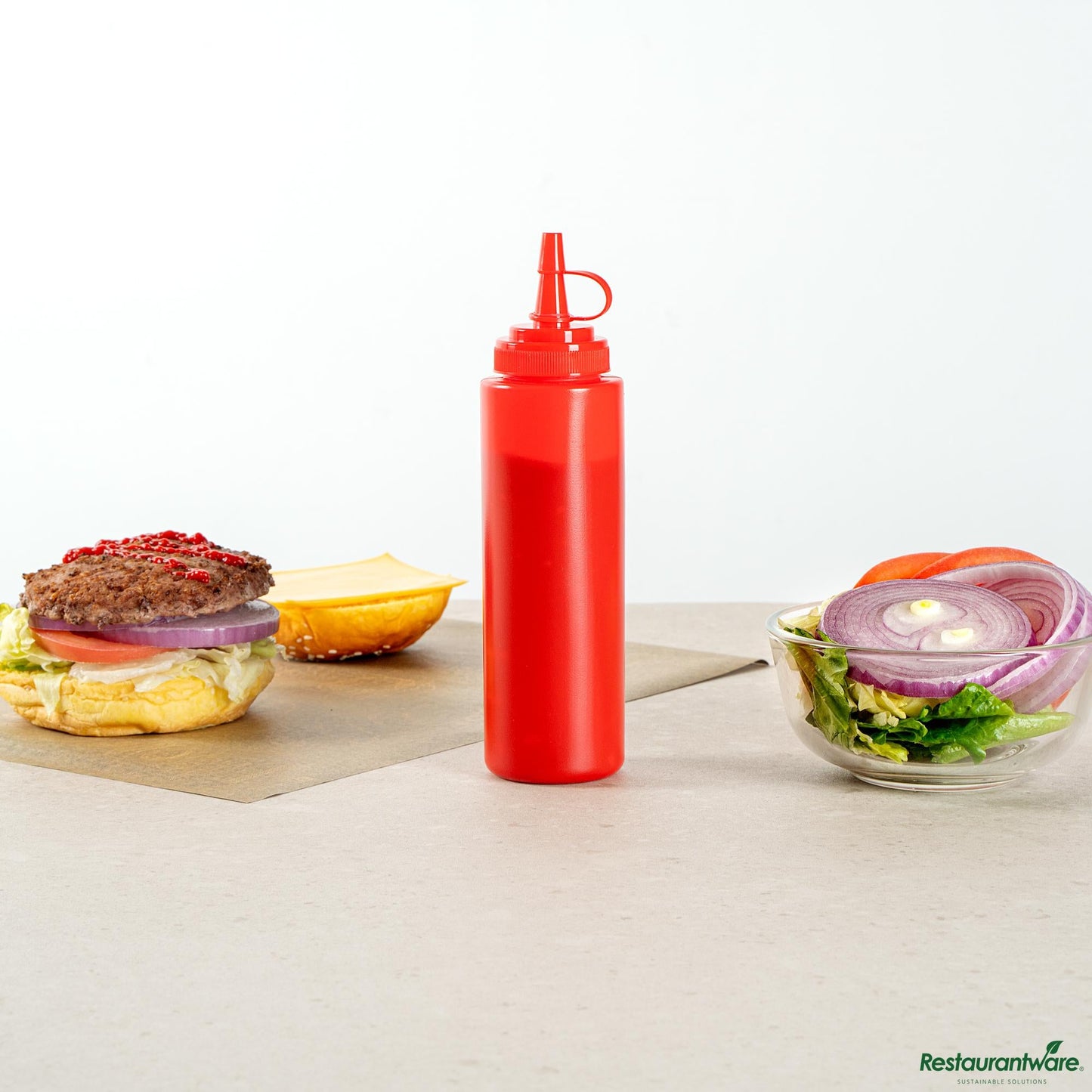 Wholesale Restaurantware 8 Oz Red Plastic Squeeze Bottle - with Cap, Wide Mouth - 2" X 2" X 7.3"- Bulk