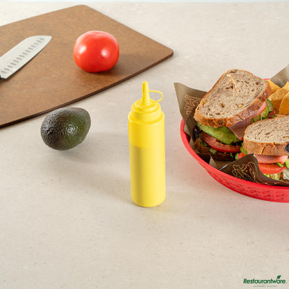 Wholesale Restaurantware 8 Oz Yellow Plastic Squeeze Bottle - with Cap, Wide Mouth - 2" X 2" X 7.3"- Bulk