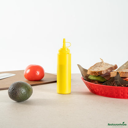 Wholesale Restaurantware 8 Oz Yellow Plastic Squeeze Bottle - with Cap, Wide Mouth - 2" X 2" X 7.3"- Bulk