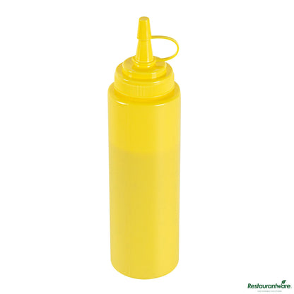 Wholesale Restaurantware 8 Oz Yellow Plastic Squeeze Bottle - with Cap, Wide Mouth - 2" X 2" X 7.3"- Bulk