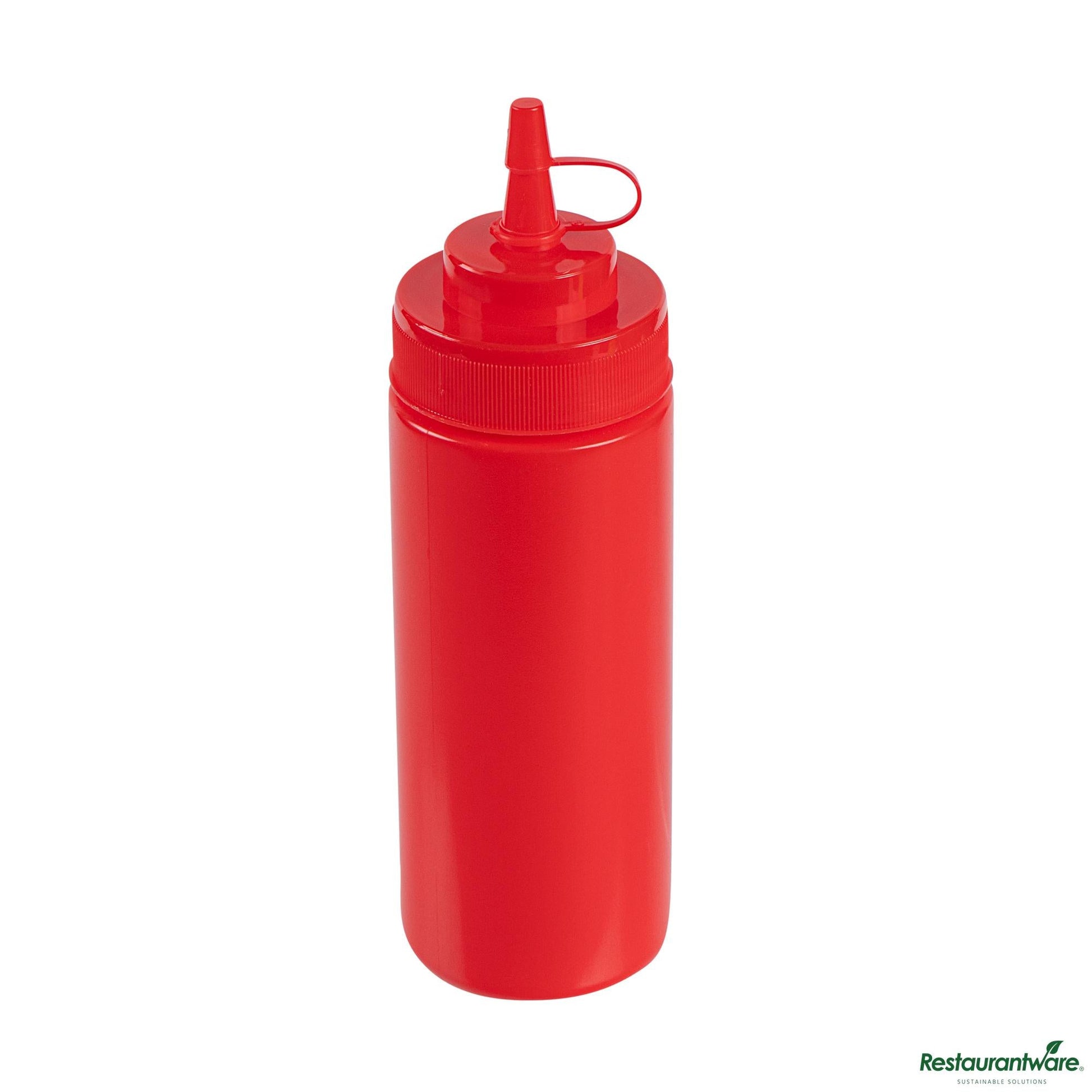 Wholesale Restaurantware 12 Oz Red Plastic Squeeze Bottle - with Cap, Wide Mouth - 2.3" X 2.3" X 7.9"- Bulk