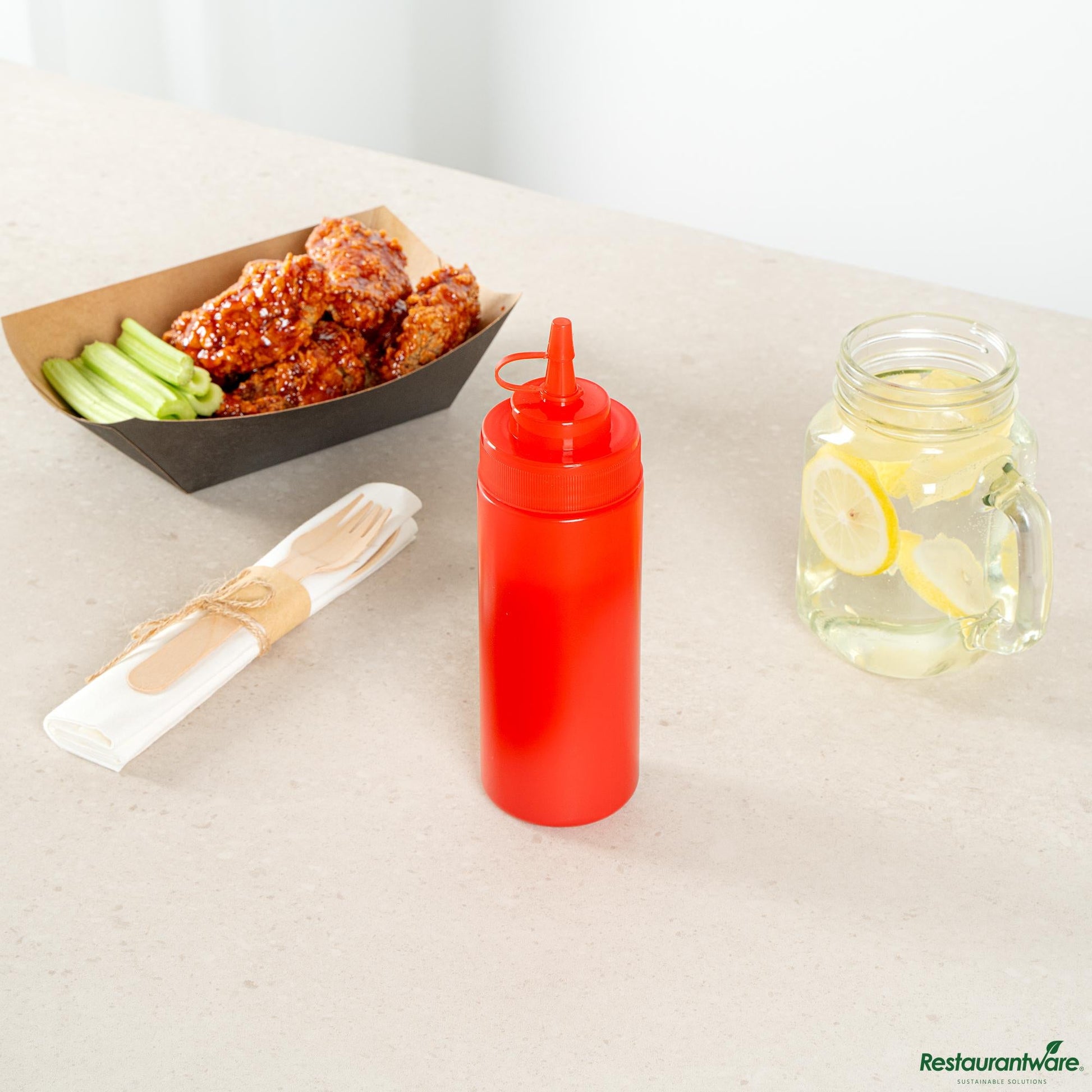 Wholesale Restaurantware 12 Oz Red Plastic Squeeze Bottle - with Cap, Wide Mouth - 2.3" X 2.3" X 7.9"- Bulk