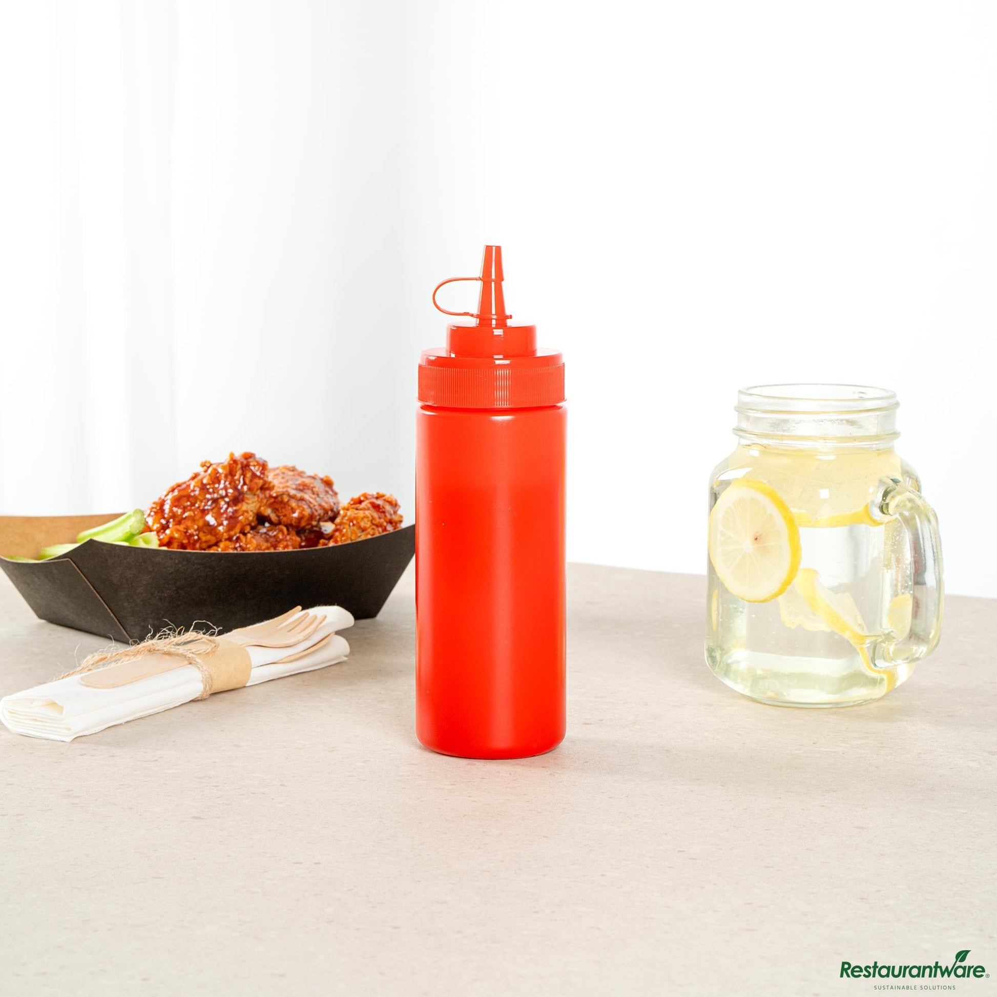 Wholesale Restaurantware 12 Oz Red Plastic Squeeze Bottle - with Cap, Wide Mouth - 2.3" X 2.3" X 7.9"- Bulk