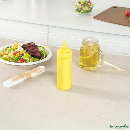 Wholesale Restaurantware 12 Oz Yellow Plastic Squeeze Bottle - with Cap, Wide Mouth - 2.3" X 2.3" X 7.9"- Bulk
