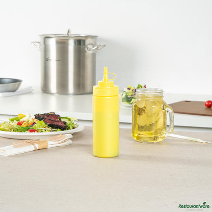 Wholesale Restaurantware 12 Oz Yellow Plastic Squeeze Bottle - with Cap, Wide Mouth - 2.3" X 2.3" X 7.9"- Bulk