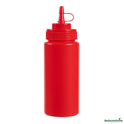 Wholesale Restaurantware 16 Oz Red Plastic Squeeze Bottle - with Cap, Wide Mouth - 2.6" X 2.6" X 7.9"- Bulk