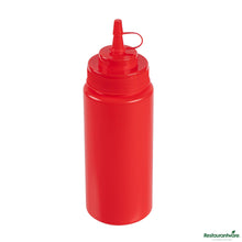 Wholesale Restaurantware 16 Oz Red Plastic Squeeze Bottle - with Cap, Wide Mouth - 2.6" X 2.6" X 7.9"- Bulk