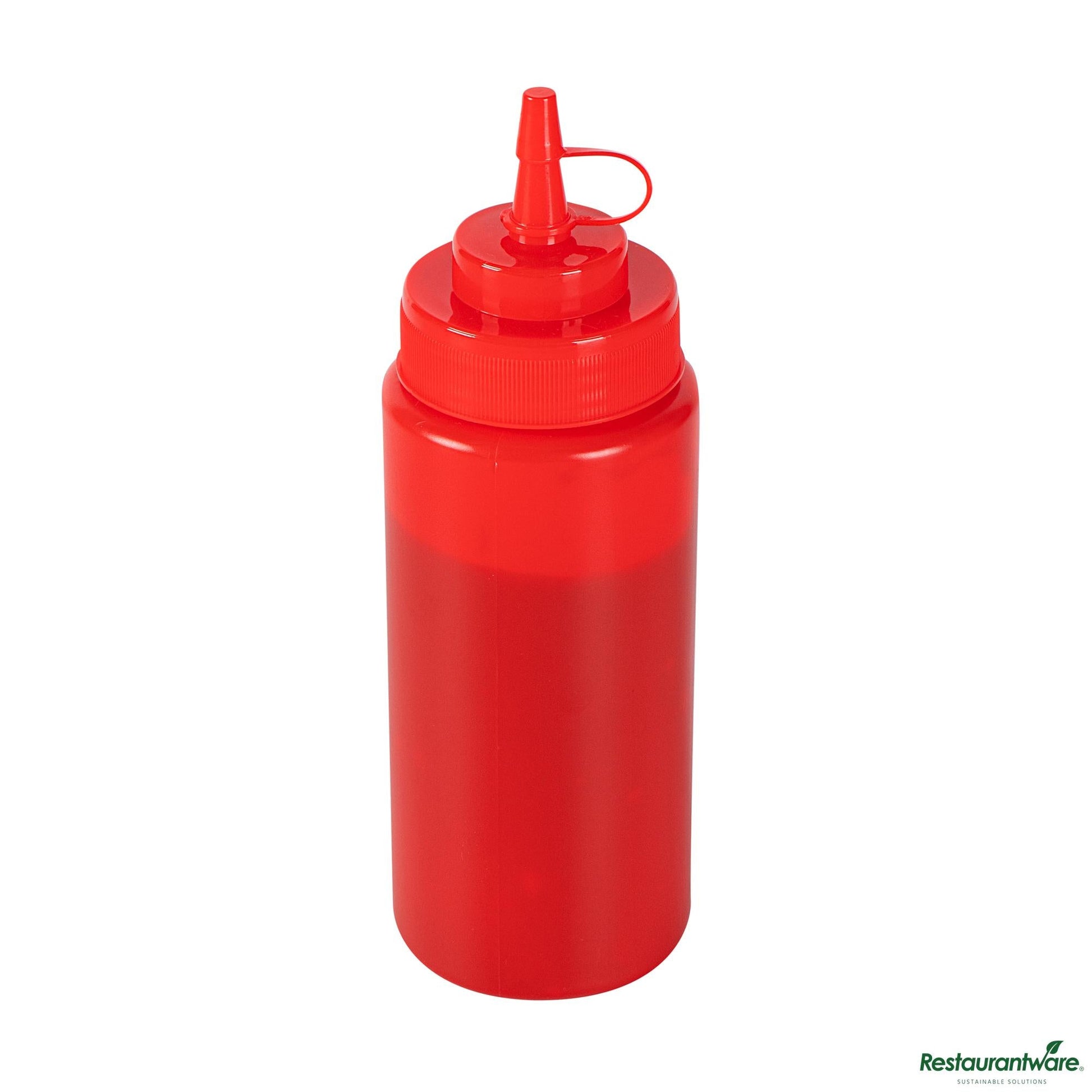 Wholesale Restaurantware 16 Oz Red Plastic Squeeze Bottle - with Cap, Wide Mouth - 2.6" X 2.6" X 7.9"- Bulk