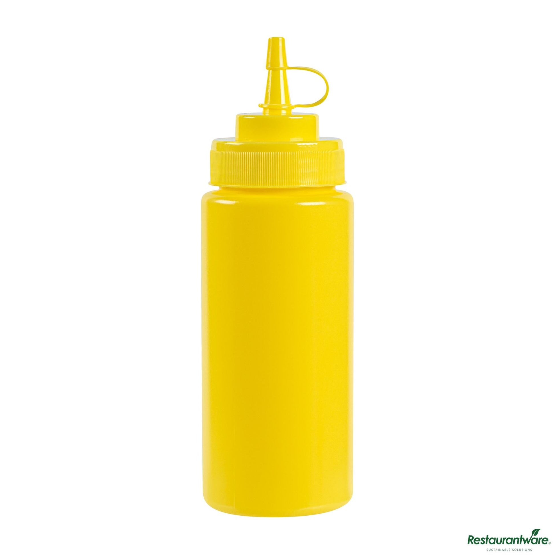 Wholesale Restaurantware 16 Oz Yellow Plastic Squeeze Bottle - with Cap, Wide Mouth - 2.6" X 2.6" X 7.9"- Bulk