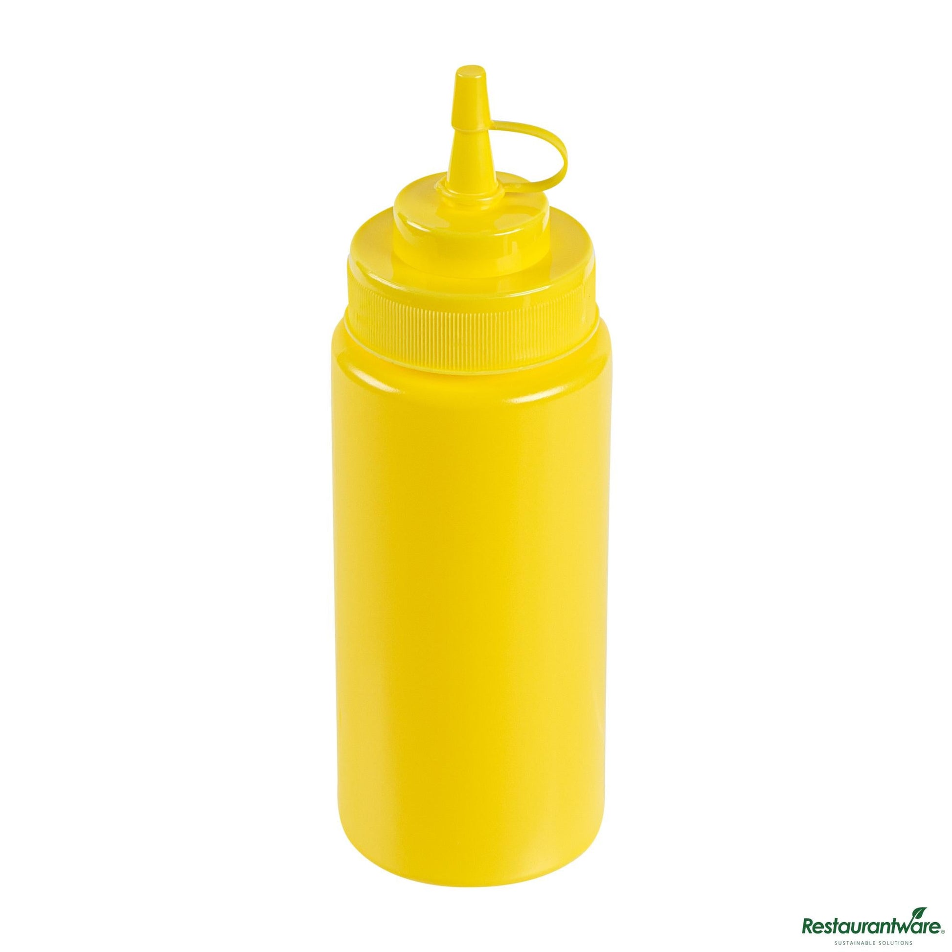 Wholesale Restaurantware 16 Oz Yellow Plastic Squeeze Bottle - with Cap, Wide Mouth - 2.6" X 2.6" X 7.9"- Bulk