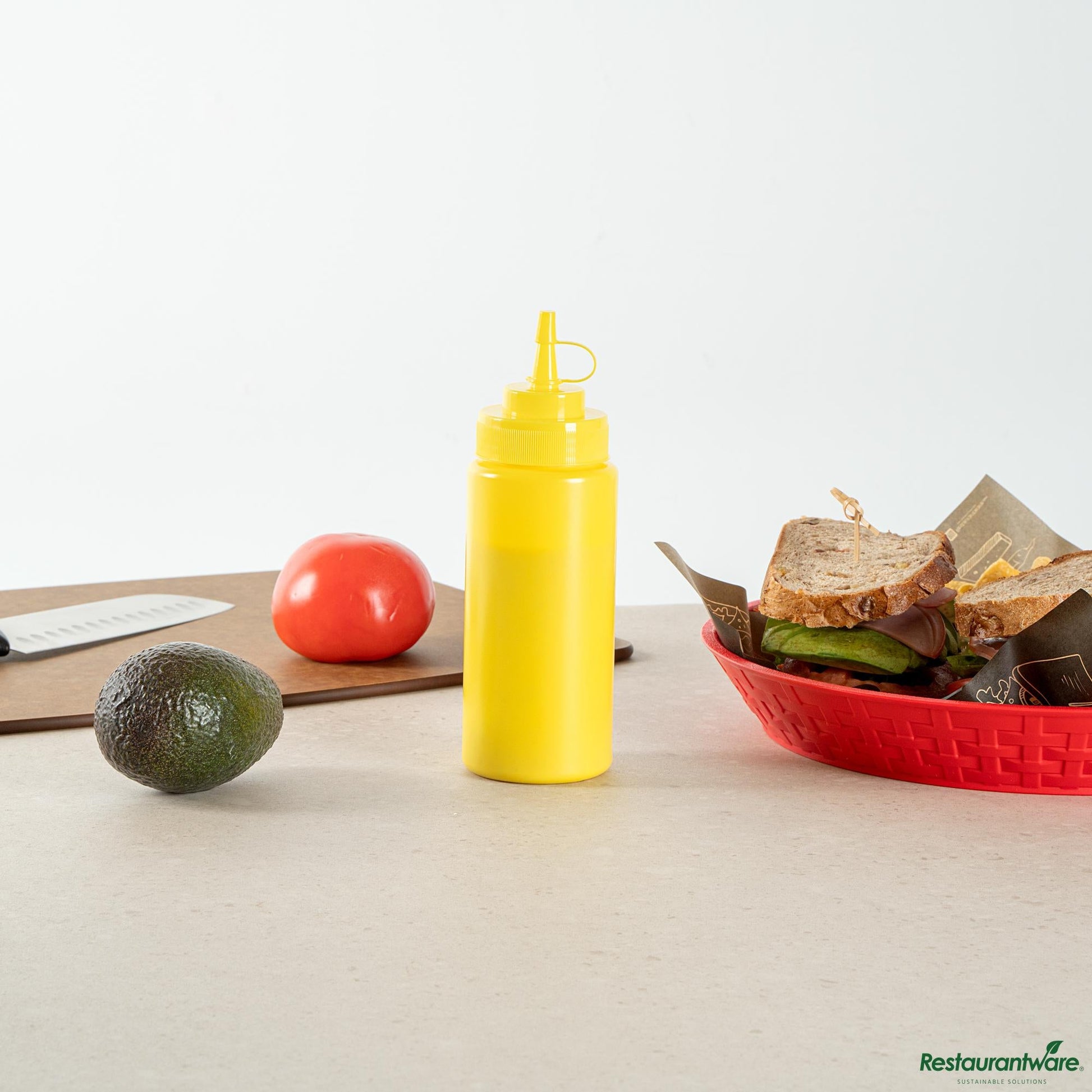 Wholesale Restaurantware 16 Oz Yellow Plastic Squeeze Bottle - with Cap, Wide Mouth - 2.6" X 2.6" X 7.9"- Bulk