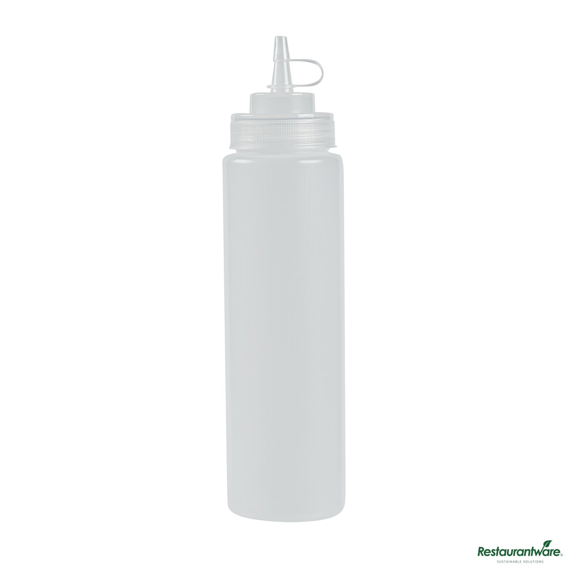 Wholesale Restaurantware 24 Oz Clear Plastic Squeeze Bottle - with Cap, Wide Mouth - 2.6" X 2.6" X 10.2"- Bulk