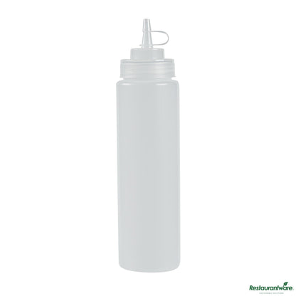 Wholesale Restaurantware 24 Oz Clear Plastic Squeeze Bottle - with Cap, Wide Mouth - 2.6" X 2.6" X 10.2"- Bulk