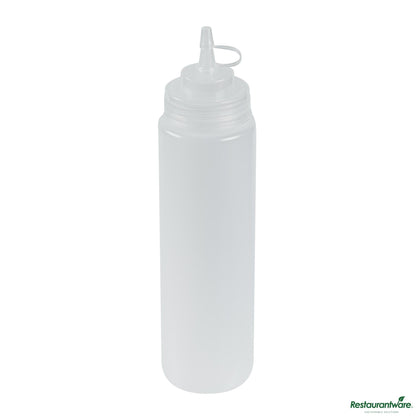 Wholesale Restaurantware 24 Oz Clear Plastic Squeeze Bottle - with Cap, Wide Mouth - 2.6" X 2.6" X 10.2"- Bulk