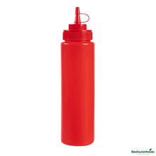 Wholesale Restaurantware 24 Oz Red Plastic Squeeze Bottle - with Cap, Wide Mouth - 2.6" X 2.6" X 10.2"- Bulk