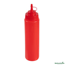 Wholesale Restaurantware 24 Oz Red Plastic Squeeze Bottle - with Cap, Wide Mouth - 2.6" X 2.6" X 10.2"- Bulk